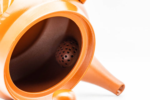 Japanese Kyusu - Bamboo Engraved Red Shudei Tokoname-yaki Debeso Teapot - 360ml