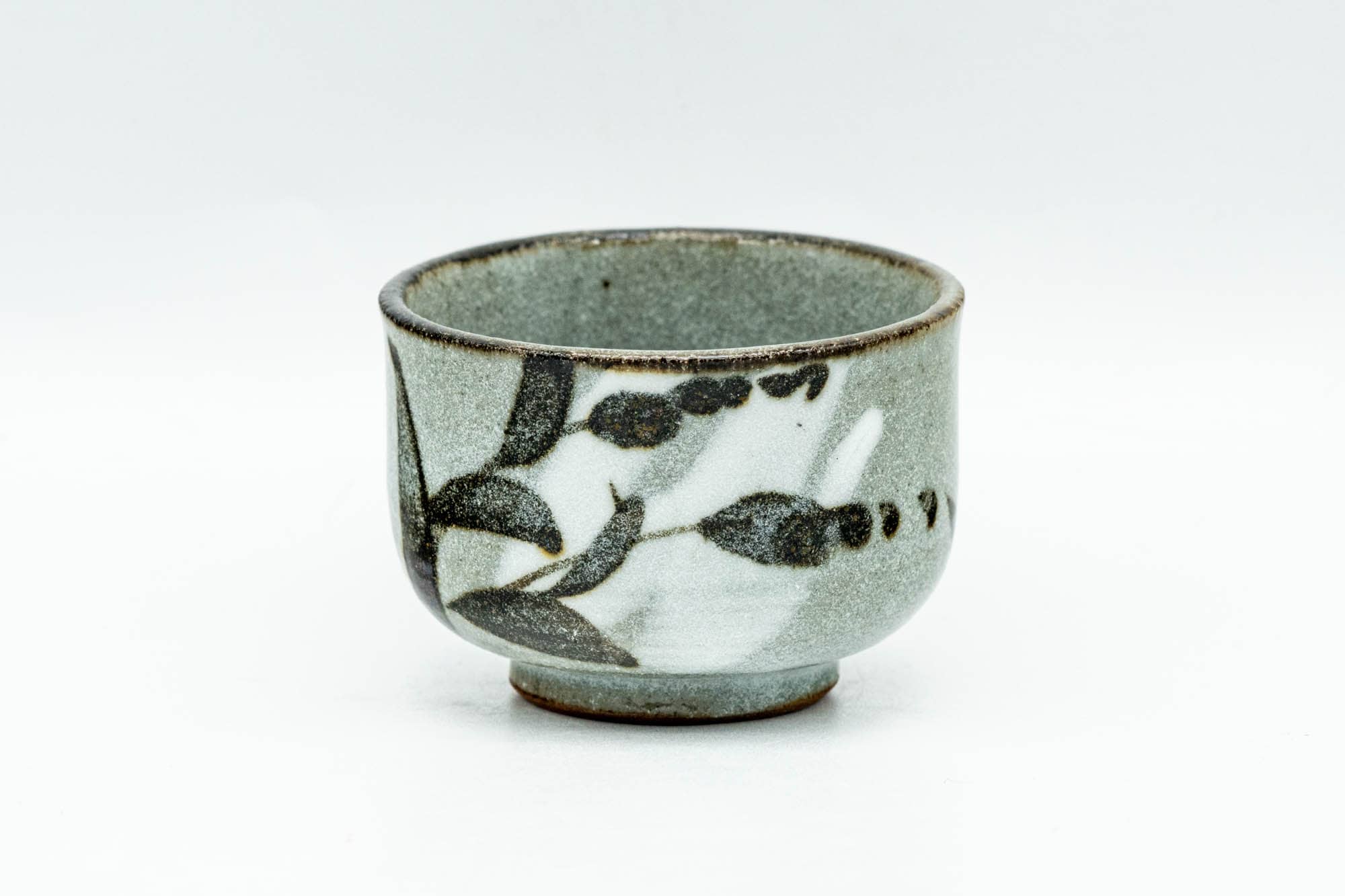 Japanese Teacup - Tiny Floral Grey Glazed Guinomi - 45ml