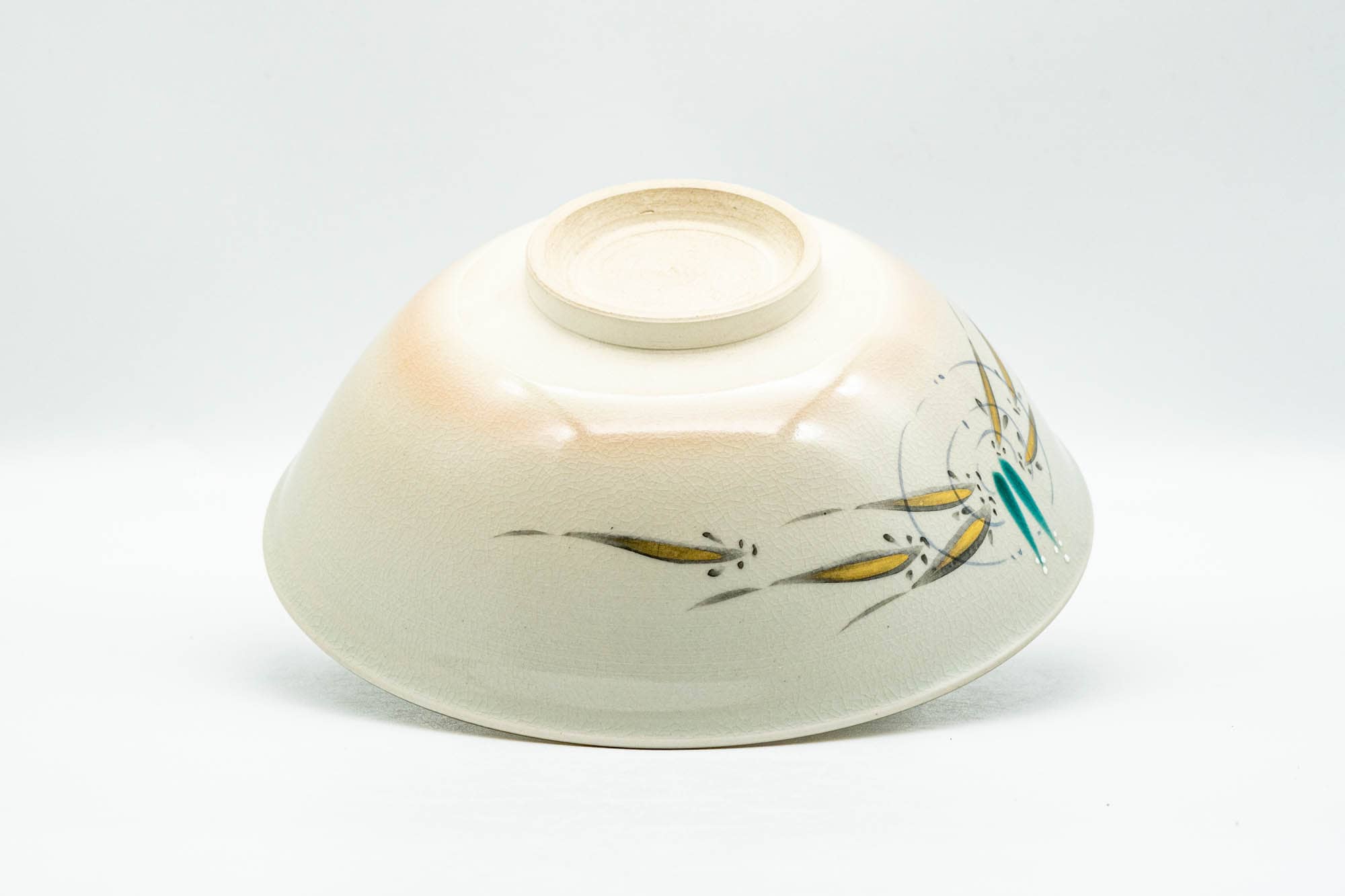 Japanese Matcha Bowl - Beige Gold Pond Leaves Kyo-yaki Summer Chawan - Juraku  寿楽 - 200ml