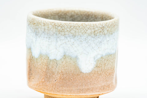 Japanese Teacup - Small Beige White Drip-Glazed Hagi-yaki Guinomi - 55ml
