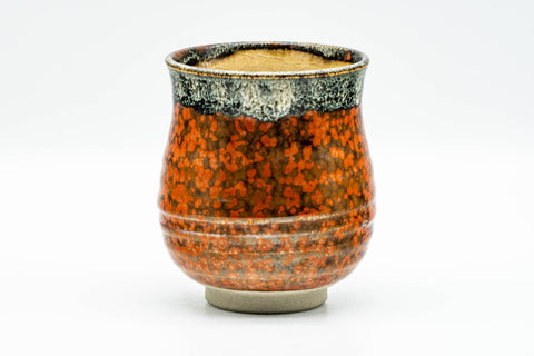 Japanese Teacup - Red Speckled Hare's Fur Glazed Yunomi - front view of the speckled orange-red cup