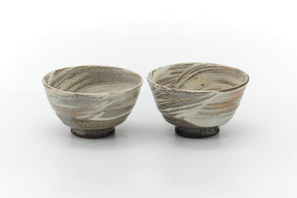 Japanese Teacups - Pair of Grey Hakeme Yunomi - 70ml