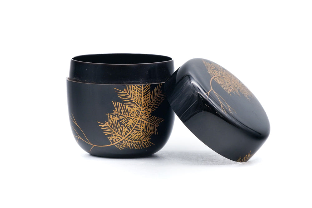 Japanese Natsume - Gold Leaves Black Lacquer Tea Caddy