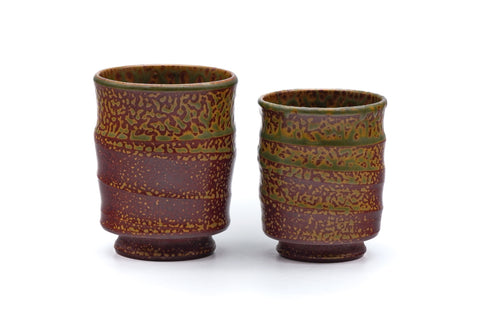 Japanese Teacups - Pair of Meoto Green Ash Glazed Tokoname Yunomi