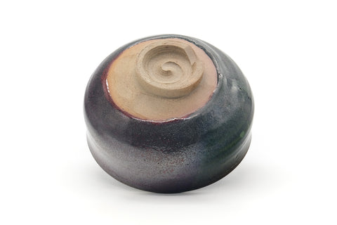 Tezumi — Japanese Matcha Bowl - Brown Yellow Speckled Drip-Glazed Chawan — top-down view of the interior