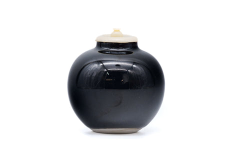 Japanese Chaire - Black Glazed Bunrin Heshizuku Tea Caddy
