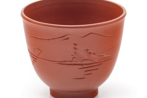 Tezumi — Japanese Teacup - Engraved Mountainous Tokoname Yunomi - 85ml — inverted showing the foot ring