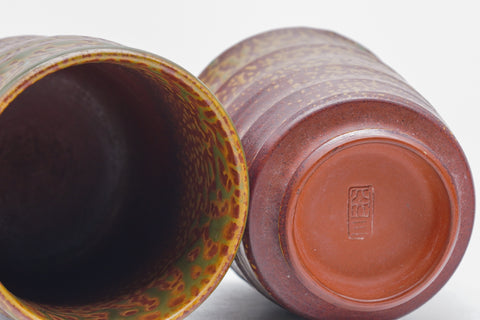 Japanese Teacups - Pair of Meoto Green Ash Glazed Tokoname Yunomi