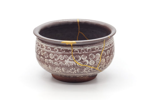 Japanese Kensui - Chrysanthemum Mishima Kintsugi Water Bowl - 640ml