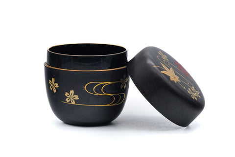 Japanese Natsume - Gold Momiji Black Lacquer Matcha Tea Caddy