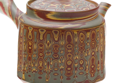 Tezumi — Japanese Kyusu - Faceted Nerikomi Tokoname Teapot - 250ml — closeup of the decoration