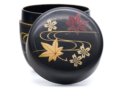 Japanese Natsume - Gold Momiji Black Lacquer Matcha Tea Caddy