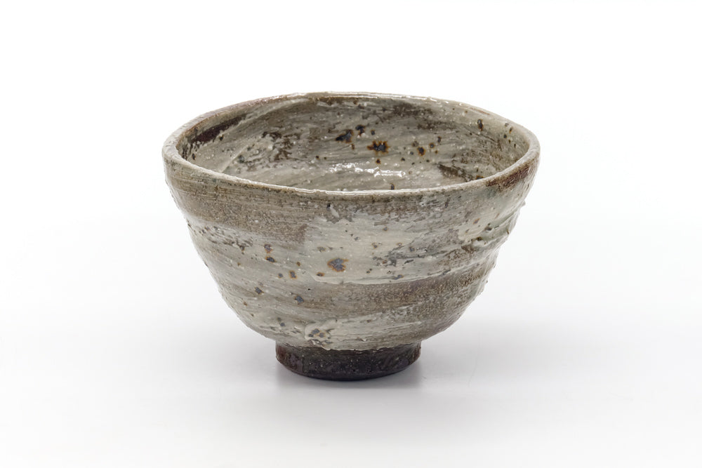 Japanese Matcha Bowl - Earthy Beige Grey Hakeme Textured Chawan