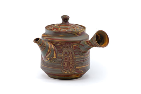Tezumi — Japanese Kyusu - Faceted Nerikomi Tokoname Teapot - 250ml — three-quarter view from the opposite side