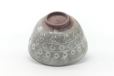 Japanese Matcha Bowl - Chrysanthemum Mishima White Hakeme Chawan
