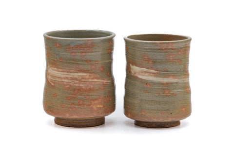 Japanese Teacups - Pair of Meoto Gohonte Hagi Yunomi