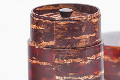 Kabazaiku Chazutsu and Chasaji - Wooden Cherry Bark Tea Canister and Scoop