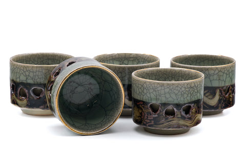 Japanese Tea Set - Obori Soma-yaki Kyusu and 5 Yunomi