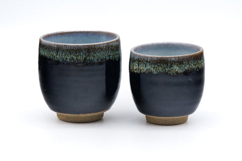 Japanese Teacups - Pair of Meoto Jet Black Drip-Glazed Yunomi