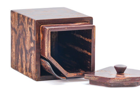 Japanese Chazutsu - Kabazaiku Rectangular Cherry Bark Tea Canister with Tea Scoop