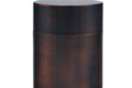 The closed metal tea canister shown from the front.