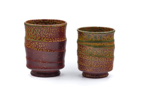 Japanese Teacups - Pair of Meoto Green Ash Glazed Tokoname Yunomi