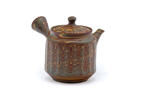 Tezumi — Japanese Kyusu - Faceted Nerikomi Tokoname Teapot - 250ml — top-down view of the lid