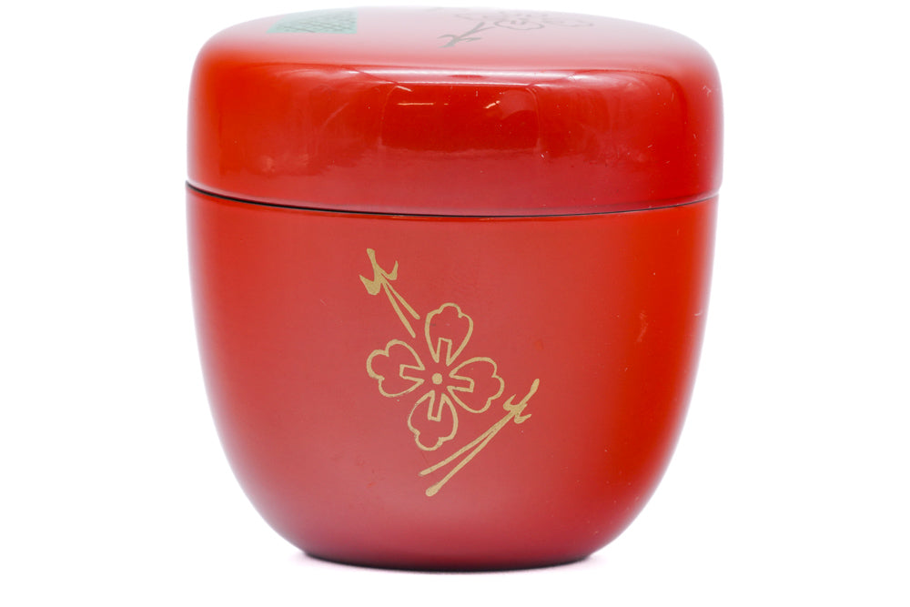 Japanese Natsume - Red Floral Black Lacquer Tea Caddy
