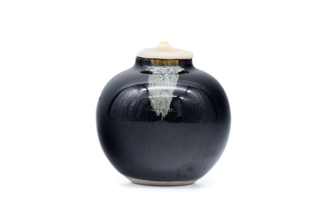 Japanese Chaire - Black Glazed Bunrin Heshizuku Tea Caddy