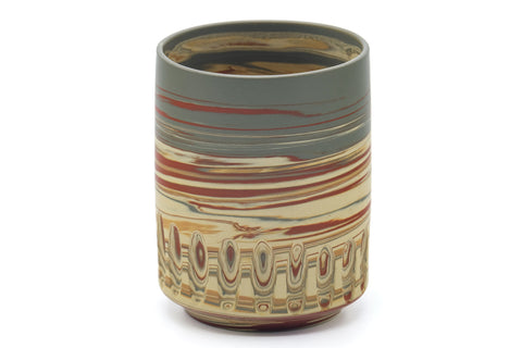 Japanese Teacup - Green Red Yellow Nerikomi Tokoname Yunomi - 180ml