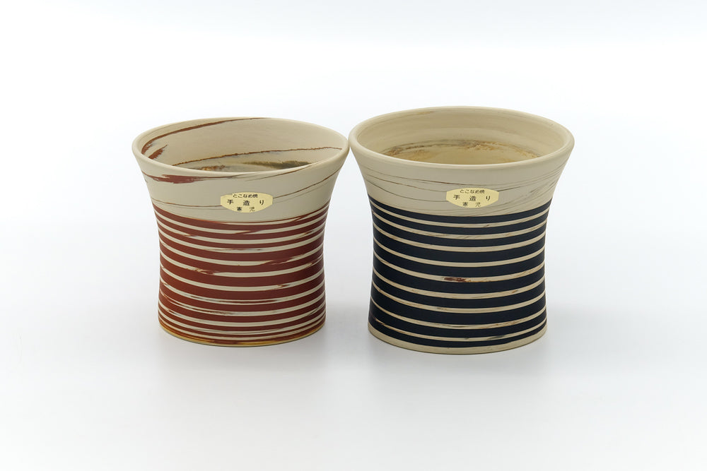 Japanese Teacups - Pair of Meoto Nerikomi Striped Yunomi
