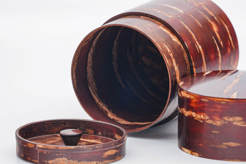 Kabazaiku Chazutsu and Chasaji - Wooden Cherry Bark Tea Canister and Scoop