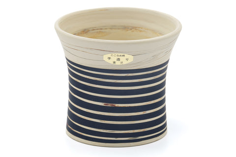 Tezumi — Japanese Teacups - Pair of Meoto Nerikomi Striped Yunomi — top-down view of the interior