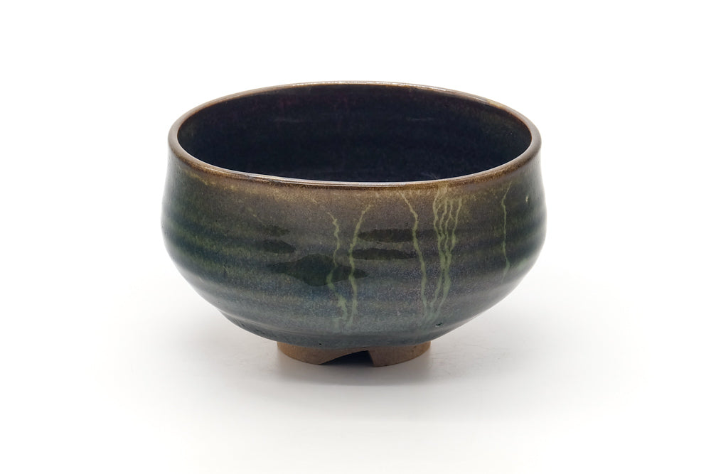 Japanese Matcha Bowl - Brown Yellow Speckled Drip-Glazed Chawan