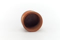 Hidasuki Bizen yunomi seen from above, looking into the dark unglazed interior