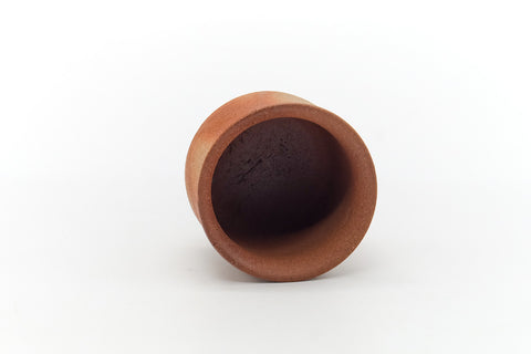 Hidasuki Bizen yunomi seen from above, looking into the dark unglazed interior