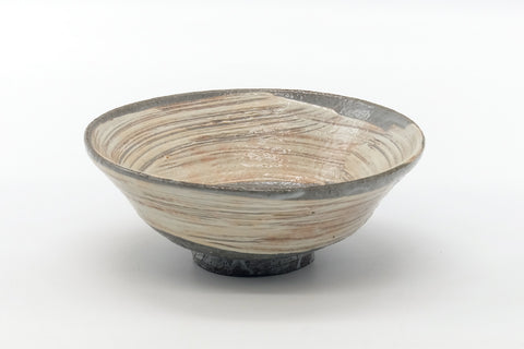 Japanese Matcha Bowl - Grey White Hakeme Brushstroke Summer Chawan - 200ml