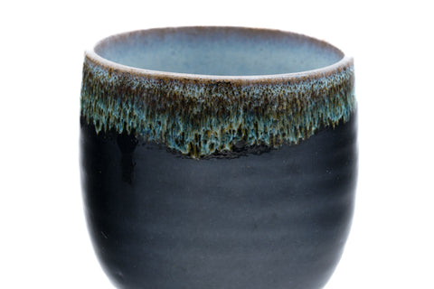 Japanese Teacups - Pair of Meoto Jet Black Drip-Glazed Yunomi