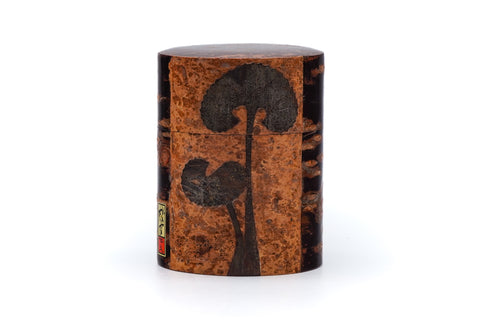 Japanese Chazutsu - Kabazaiku Fuki Leaves Cherry Bark Veneered Tea Canister with Scoop