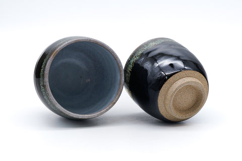 Japanese Teacups - Pair of Meoto Jet Black Drip-Glazed Yunomi