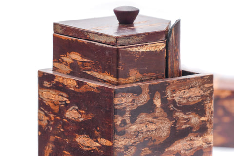 Japanese Chazutsu - Kabazaiku Rectangular Cherry Bark Tea Canister with Tea Scoop