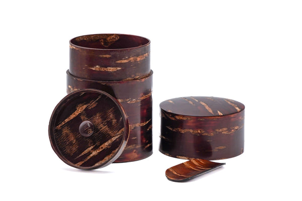 Kabazaiku Chazutsu and Chasaji - Wooden Cherry Bark Tea Canister