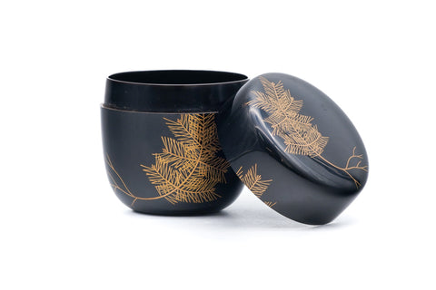 Japanese Natsume - Gold Leaves Black Lacquer Tea Caddy