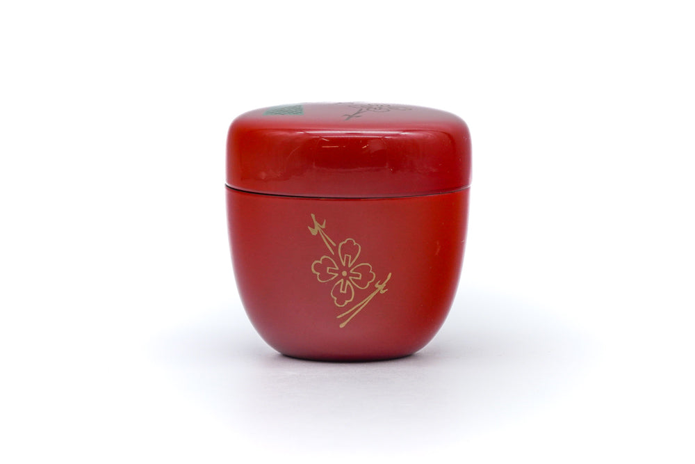 Japanese Natsume - Red Floral Black Lacquer Tea Caddy