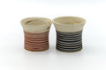 Tezumi — Japanese Teacups - Pair of Meoto Nerikomi Striped Yunomi — front view from another angle