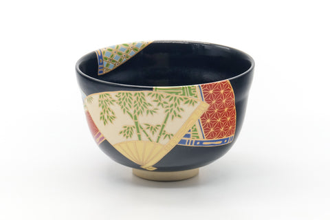 Japanese Matcha Bowl - Black Colourful Cha Sensu Kyo-yaki Chawan - 400ml