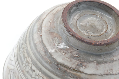 Japanese Matcha Bowl - Chrysanthemum Mishima White Slip Inlay Chawan