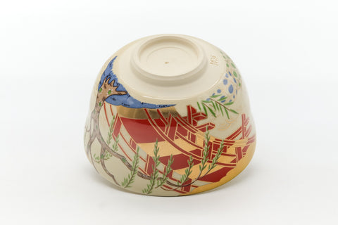 Japanese Matcha Bowl - Gold Red Bridge Kyo-yaki Chawan - 400ml