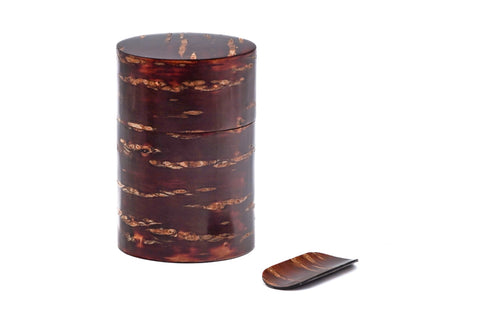 Kabazaiku Chazutsu and Chasaji - Wooden Cherry Bark Tea Canister and Scoop