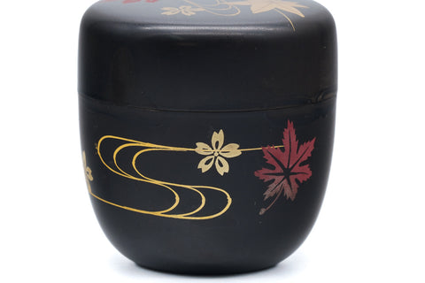 Japanese Natsume - Gold Momiji Black Lacquer Matcha Tea Caddy